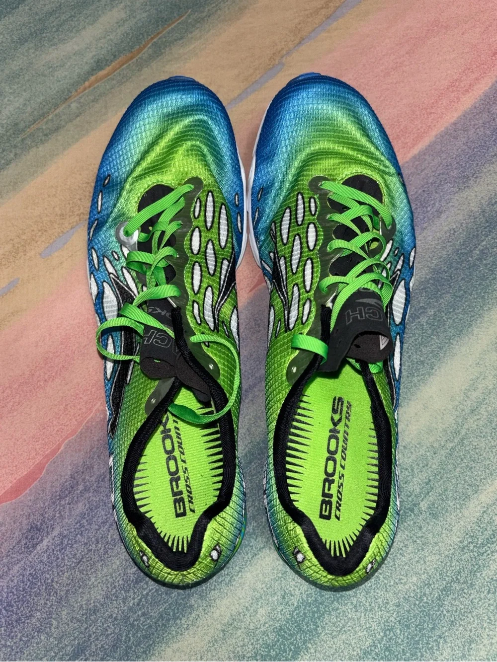 Brooks Mach 14 Sneakers Men's 11.5 Multicolor Lace Up athletic green blue shoes